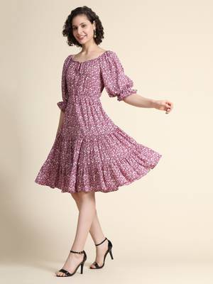 Maroon printed polyester short-dresses 1
