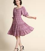 Maroon printed polyester short-dresses