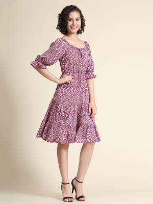 Maroon printed polyester short-dresses 2