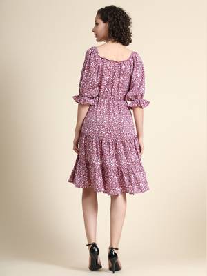 Maroon printed polyester short-dresses 3