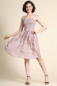 Multicolor printed polyester short-dresses