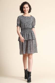 Black printed georgette short-dresses