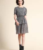 Black printed georgette short-dresses