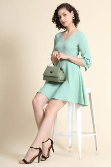 Sea-green woven polyester short-dresses