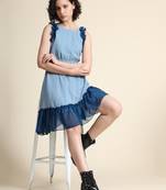 Blue woven georgette short-dresses