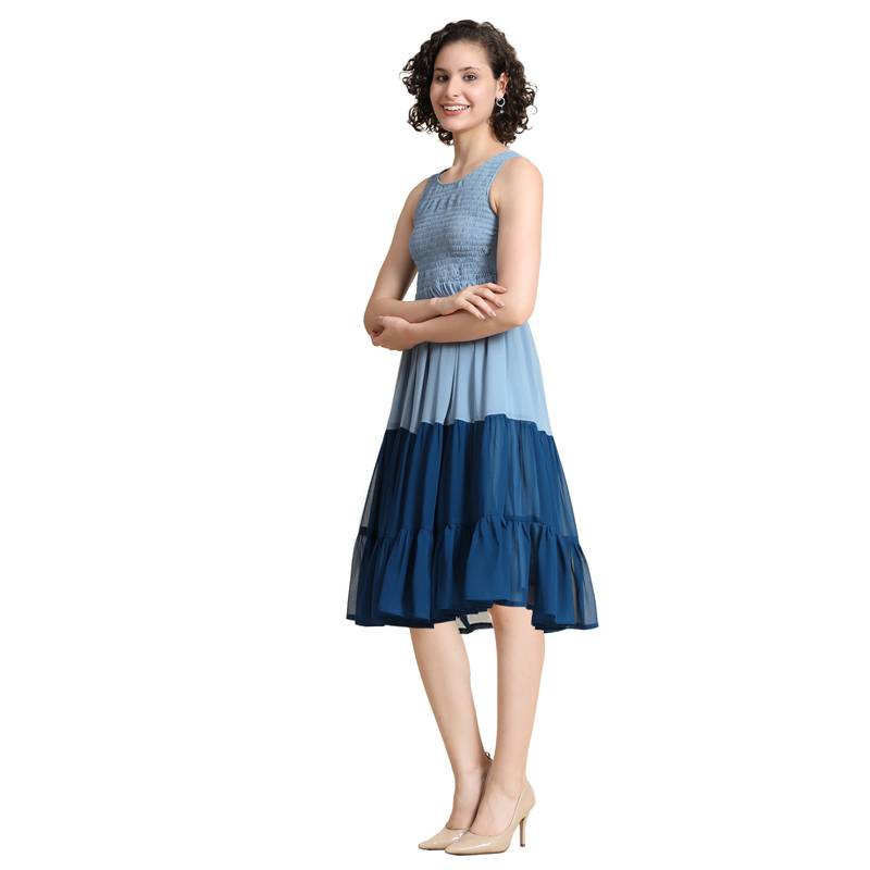 Blue woven georgette short-dresses