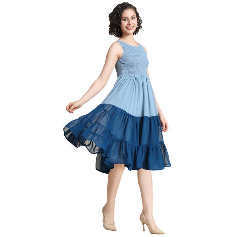 Blue woven georgette short-dresses