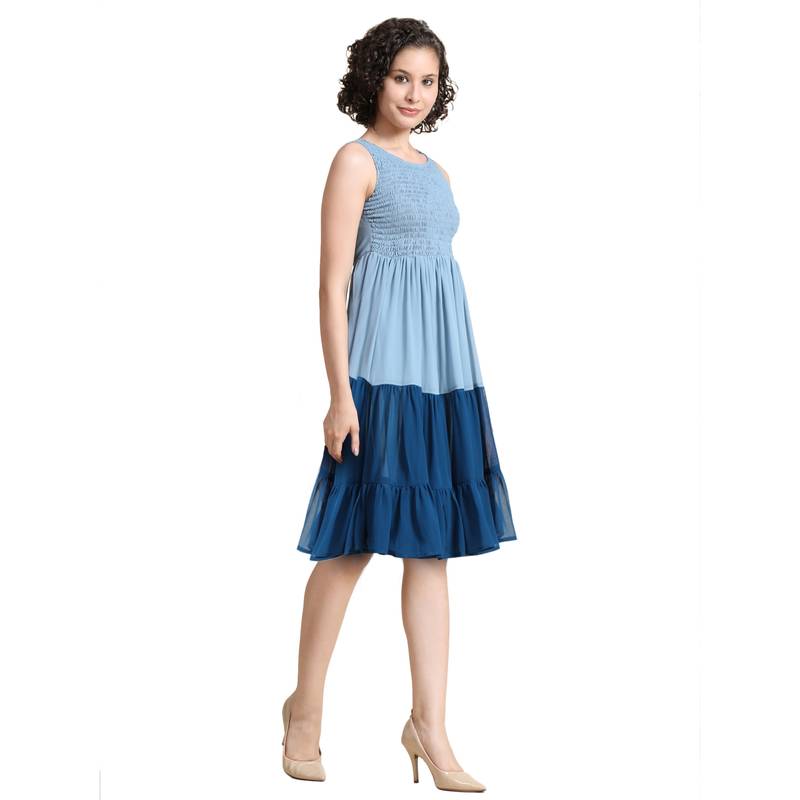 Blue woven georgette short-dresses
