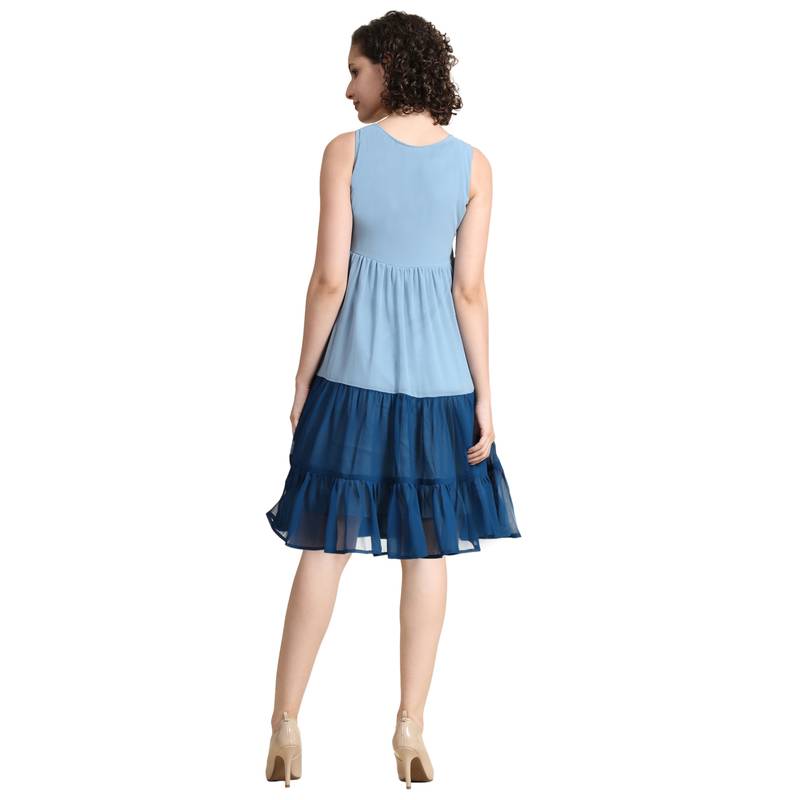 Blue woven georgette short-dresses