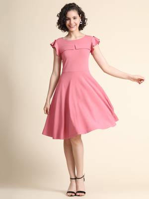 Baby-pink woven polyester short-dresses 1