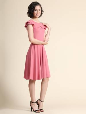Baby-pink woven polyester short-dresses 2