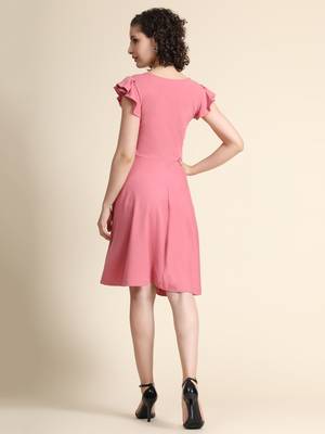 Baby-pink woven polyester short-dresses 3