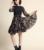 Black printed georgette short-dresses