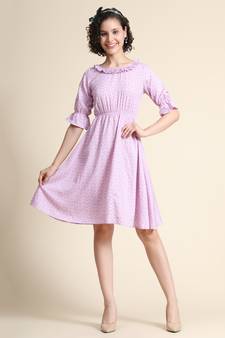 Mauve printed polyester short-dresses
