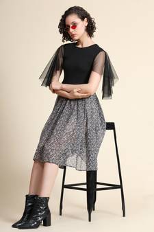 Black printed georgette short-dresses