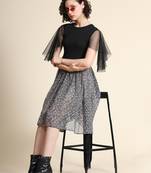 Black printed georgette short-dresses