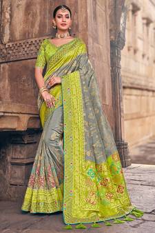Grey woven silk saree with blouse