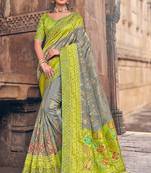 Grey woven silk saree with blouse