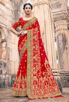 red woven silk blend saree with blouse 1