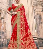 Red woven silk saree with blouse