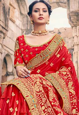 red woven silk blend saree with blouse 2