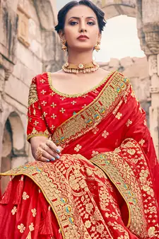 red woven silk blend saree with blouse
