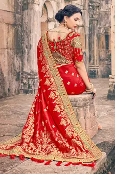 red woven silk blend saree with blouse