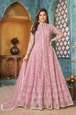 Pink embroidered net salwar 1
