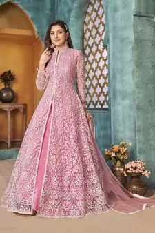 Pink embroidered net salwar