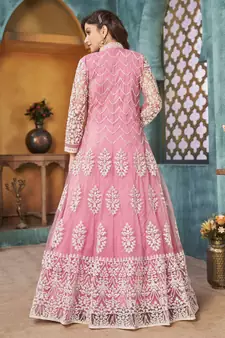 Pink embroidered net salwar