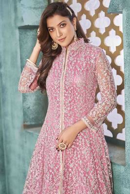 Pink embroidered net salwar 4