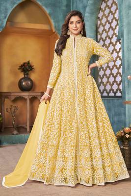 Yellow embroidered net salwar 1