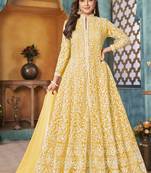 Yellow embroidered net salwar