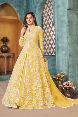 Yellow embroidered net salwar 2