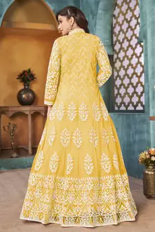 Yellow embroidered net salwar