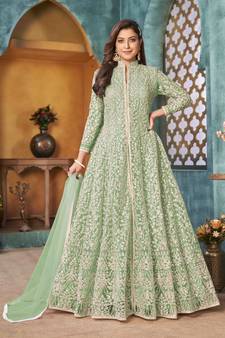 Light-green embroidered net salwar