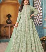 Light-green embroidered net salwar