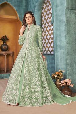 Light-green embroidered net salwar 2