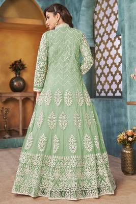 Light-green embroidered net salwar 3