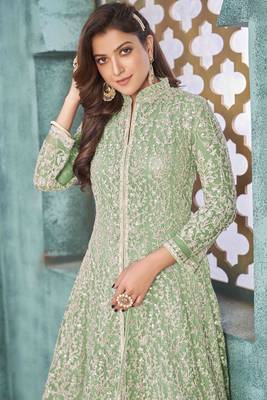 Light-green embroidered net salwar 4