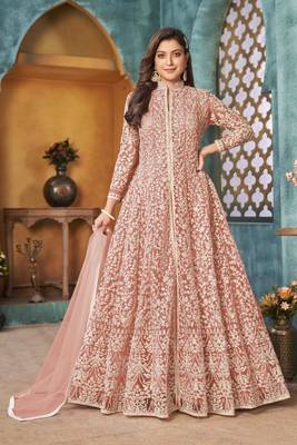 Peach embroidered net salwar 1