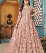 Peach embroidered net salwar