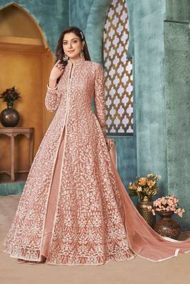 Peach embroidered net salwar 2