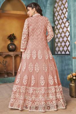 Peach embroidered net salwar 3