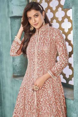 Peach embroidered net salwar 4