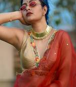 Suta Women''S Beige Embroidered Silk Saree Blouse'