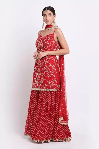 Red Sharara Set