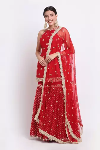 Red Sharara Set
