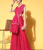 inddus pink solid silk blend palazzo drape saree with embellished border