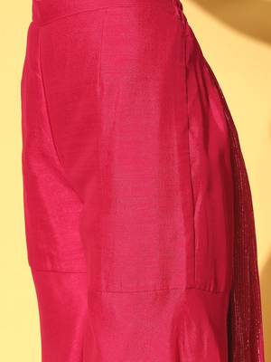 inddus pink solid silk blend palazzo drape saree with embellished border 3